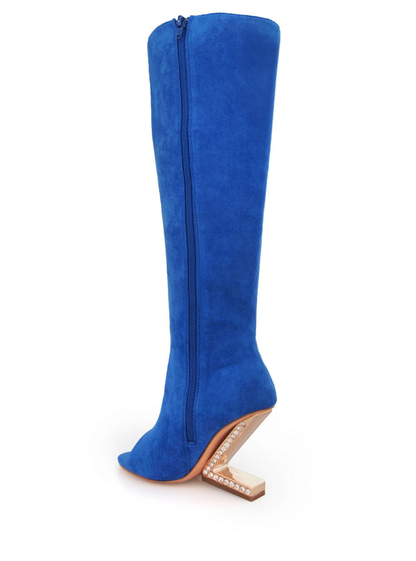 Privileged By J.c. Dossier Ludders Blue Geometric High Heel Knee Boots