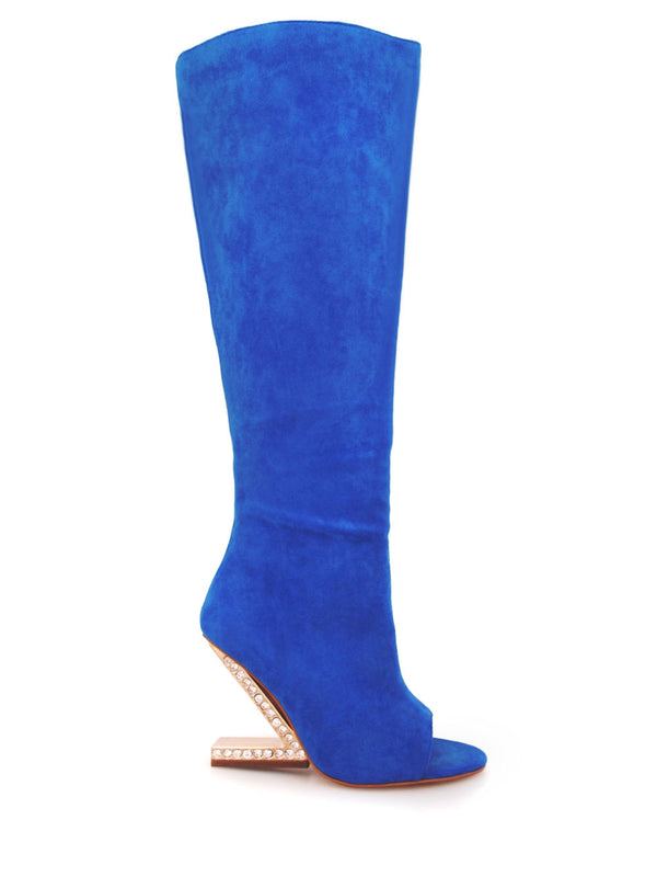 privileged by j.c. dossier Ludders Blue Geometric High Heel Knee Boots
