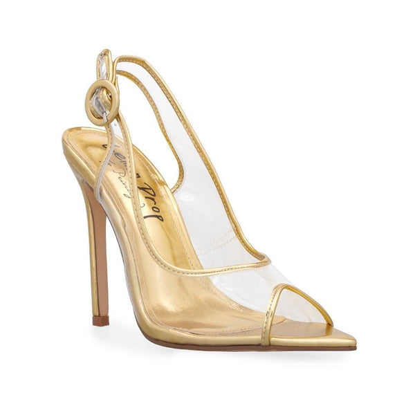 Privileged By J.c. Dossier Magali Gold Clear Vinyl Heels