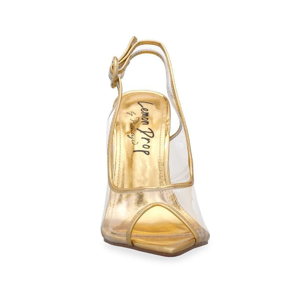 Privileged By J.c. Dossier Magali Gold Clear Vinyl Heels