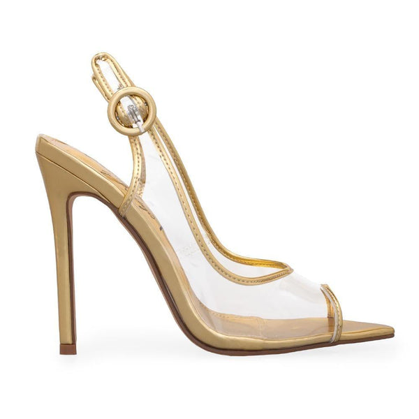 privileged by j.c. dossier Magali Gold Clear Vinyl Heels
