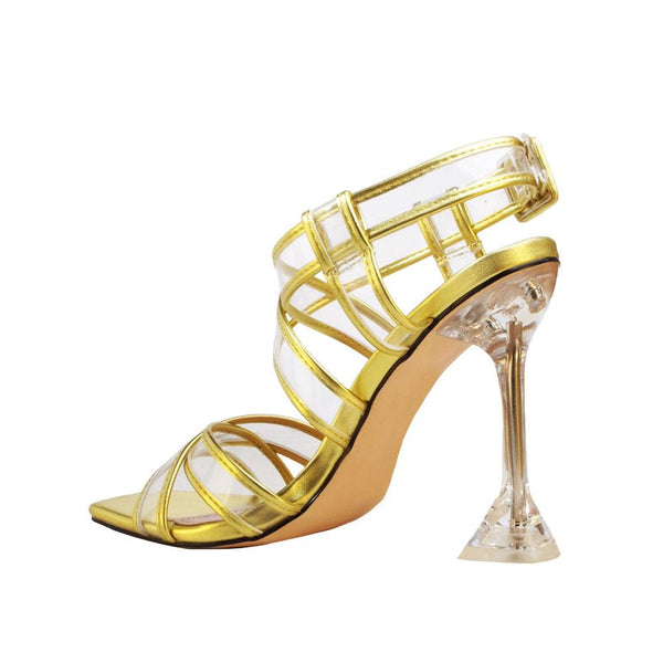 Privileged By J.c. Dossier Maguy Metallic Gold Strappy Heel