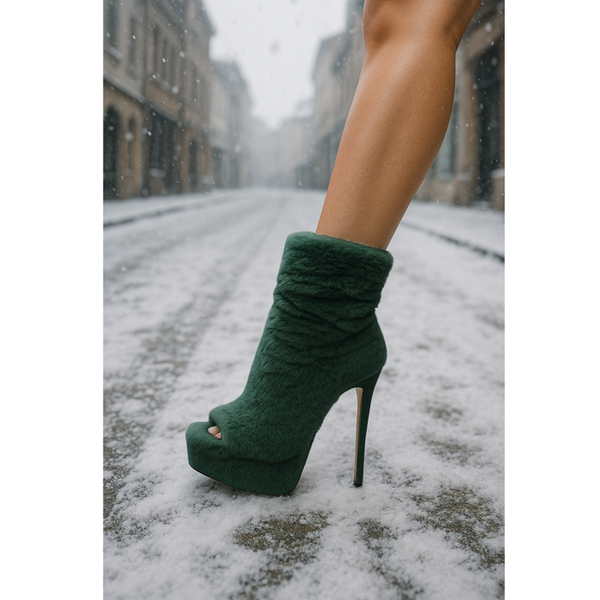 Privileged By J.c. Dossier Mailion Green Faux Fur Platform Bootie