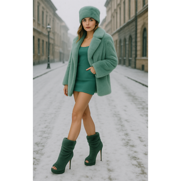 Privileged By J.c. Dossier Mailion Green Faux Fur Platform Bootie