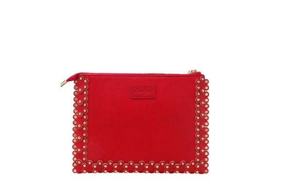 Privileged By J.c. Dossier Mareena Red Metallic Bead Pouch