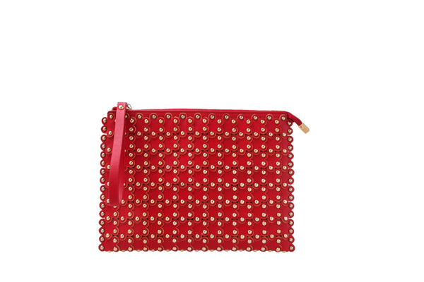 privileged by j.c. dossier Mareena Red Metallic Bead Pouch