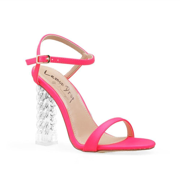 Privileged By J.c. Dossier Marley Neon Pink Heels With Clear Chain Heel