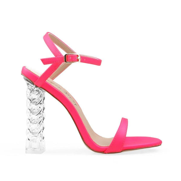 privileged by j.c. dossier Marley Neon Pink Heels with Clear Chain Heel