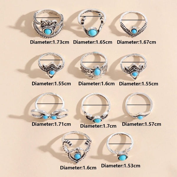 Privileged By J.c. Dossier Mayan Rings Set Silver & Turquoise