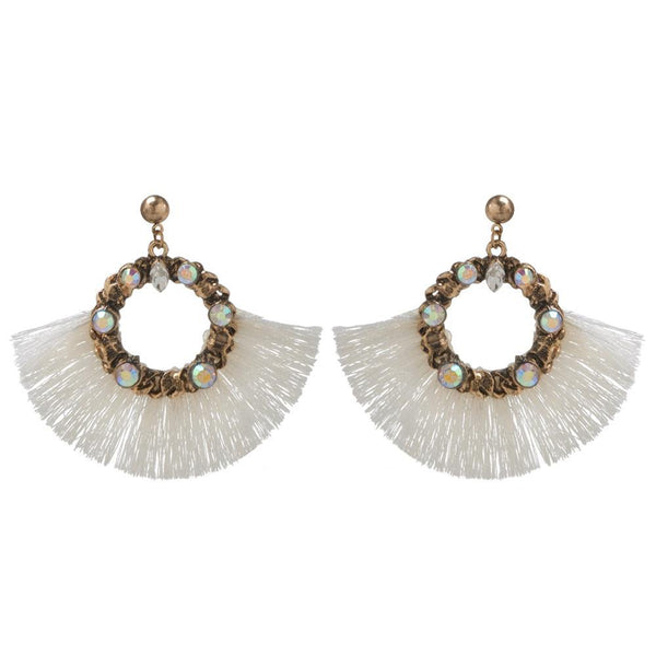 privileged by j.c. dossier Megara Fringe Tassel Earrings in White