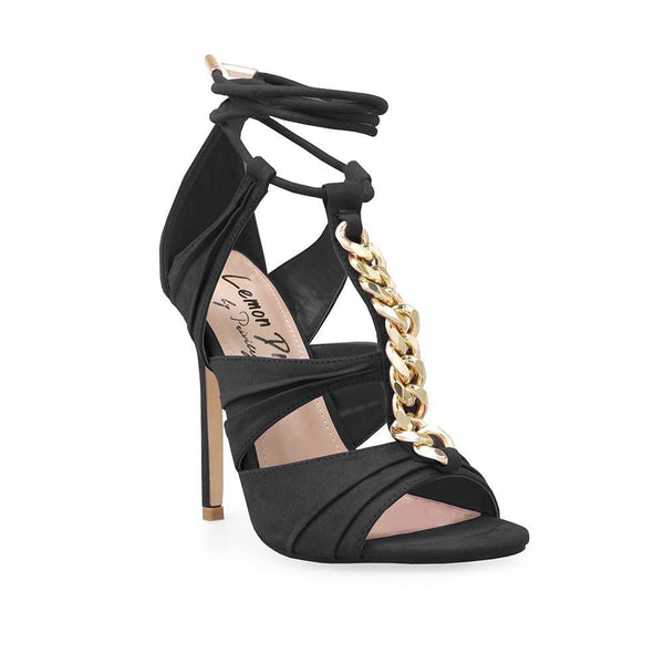 Privileged By J.c. Dossier Melawet Black Chain-Capped Stiletto Heels