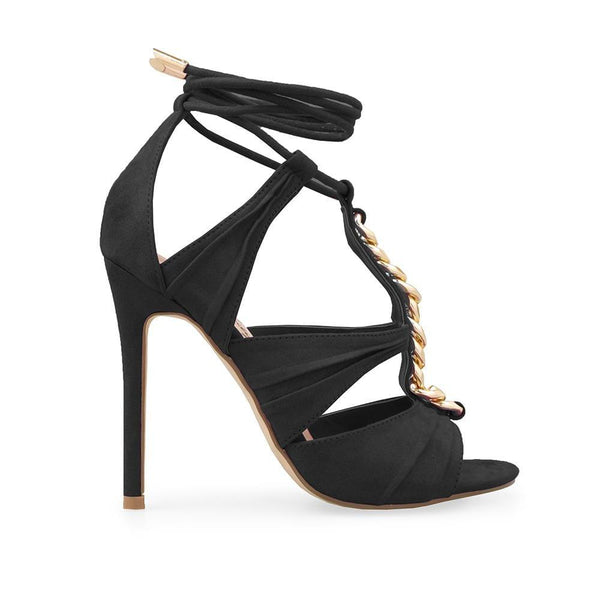 privileged by j.c. dossier Melawet Black Chain-Capped Stiletto Heels