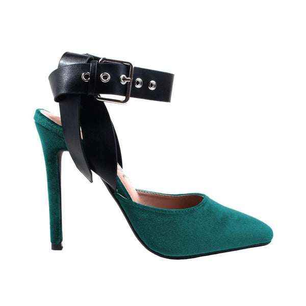 privileged by j.c. dossier Meleen Green Velvet Heel - Bold & Fearless