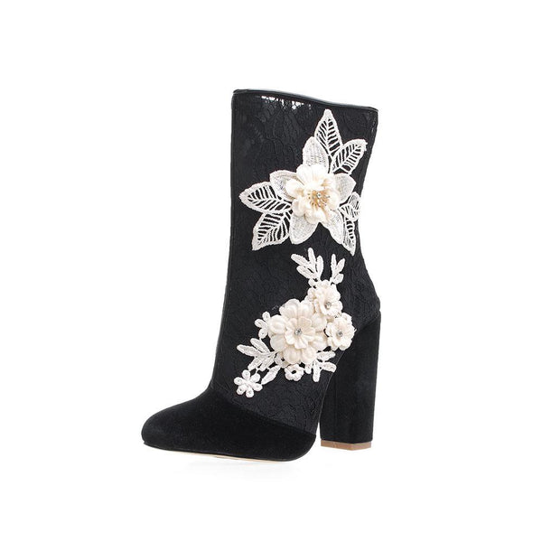 Privileged By J.c. Dossier Merritt Black Embroidered Suede Bootie