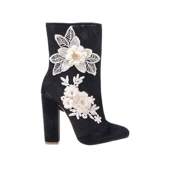 privileged by j.c. dossier Merritt Black Embroidered Suede Bootie