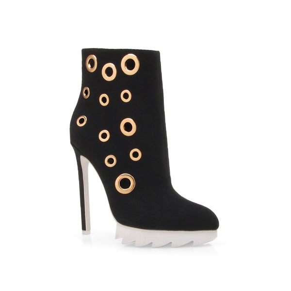 Privileged By J.c. Dossier Midway Black Bootie With Gold Eyelets