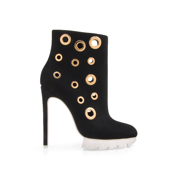 privileged by j.c. dossier Midway Black Bootie with Gold Eyelets