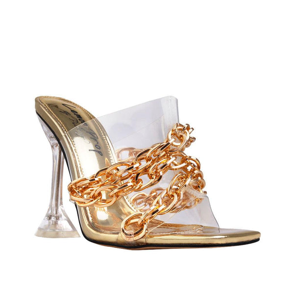 Privileged By J.c. Dossier Minding Clear Vinyl Chain Heel Gold