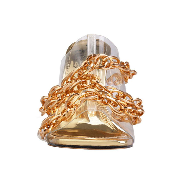 Privileged By J.c. Dossier Minding Clear Vinyl Chain Heel Gold