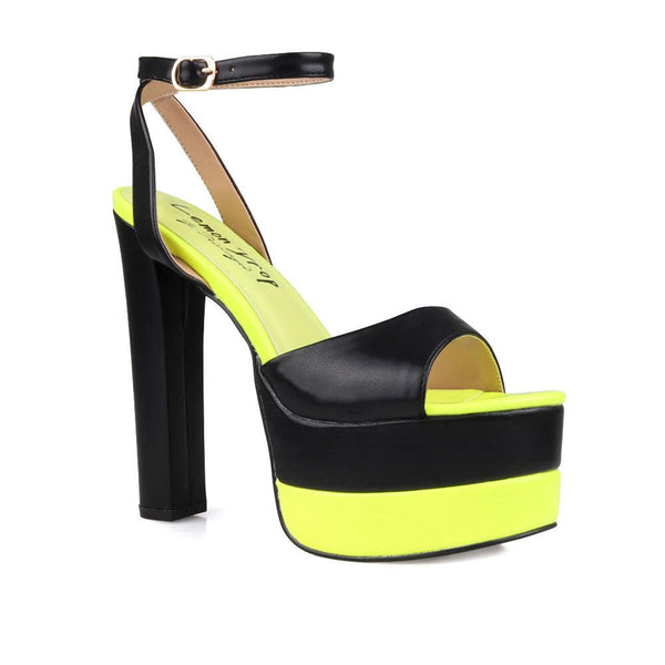 Privileged By J.c. Dossier Mirella Black/Yellow Platform Heels
