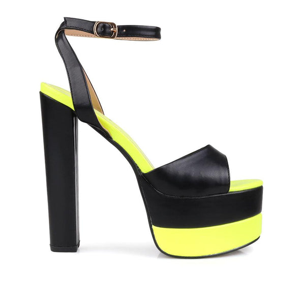 privileged by j.c. dossier Mirella Black/Yellow Platform Heels