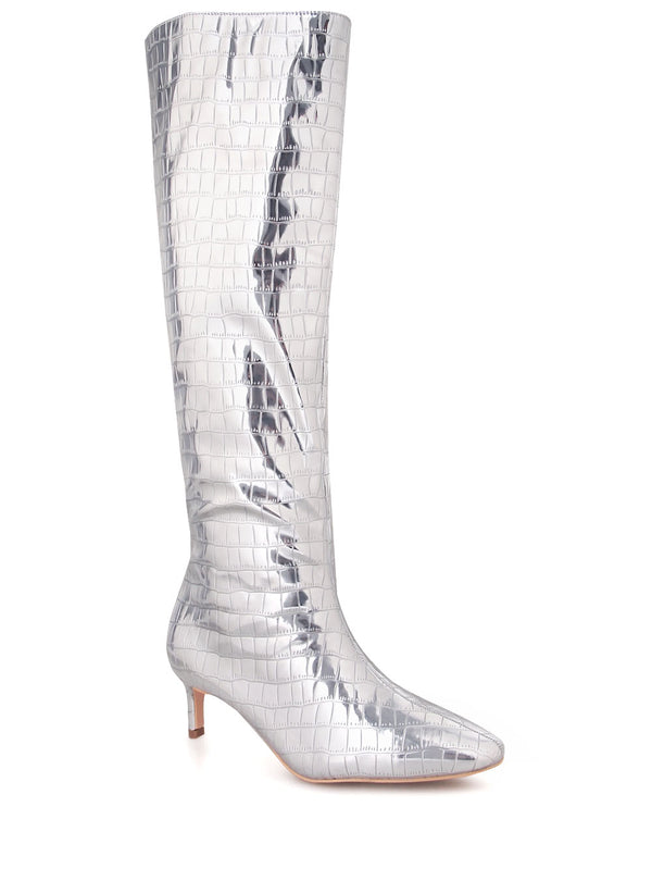 Privileged By J.c. Dossier Mondrich Silver Croc Knee-High Boots