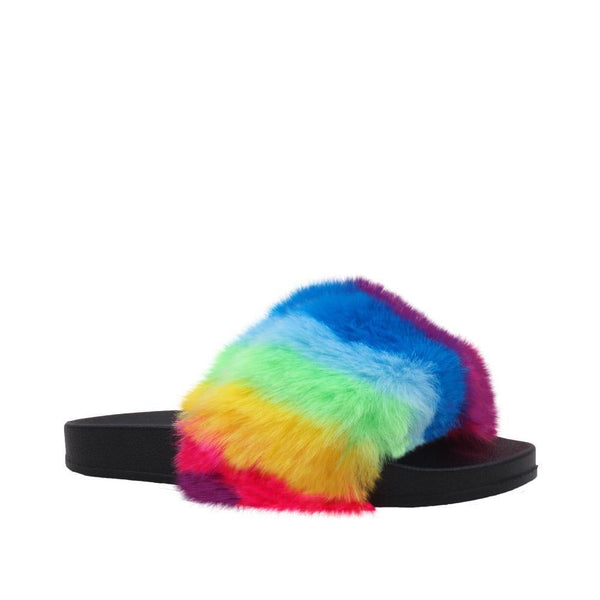 Privileged By J.c. Dossier Nate Rainbow Faux Fur Slide Flat