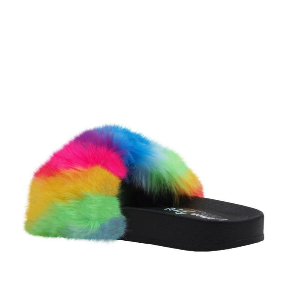 Privileged By J.c. Dossier Nate Rainbow Faux Fur Slide Flat