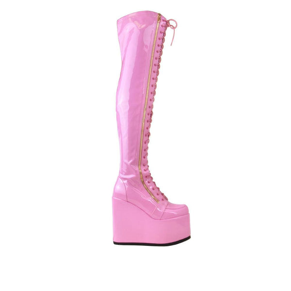 privileged by j.c. dossier Neal Pink Patent Knee-High Platform Boot