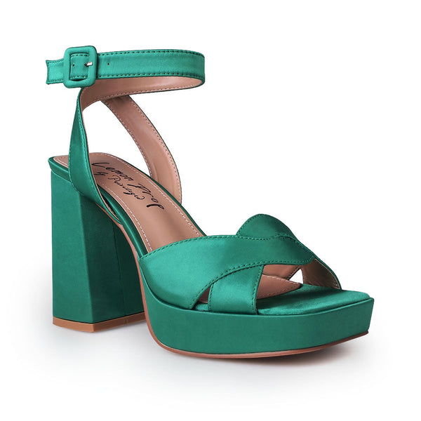 Privileged By J.c. Dossier Nell Green Satin Platform Heels