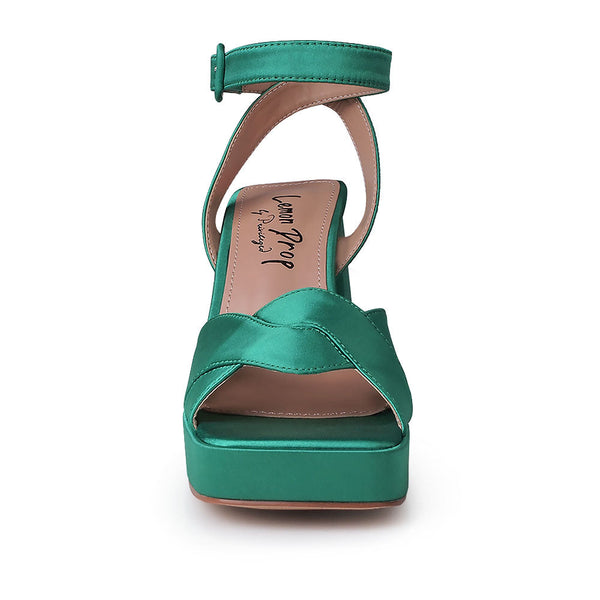 Privileged By J.c. Dossier Nell Green Satin Platform Heels