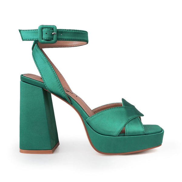 privileged by j.c. dossier Nell Green Satin Platform Heels
