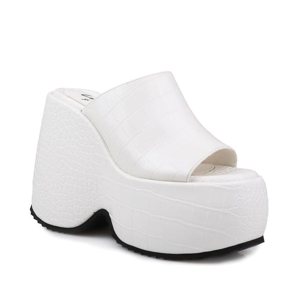 Privileged By J.c. Dossier Nennia White Platform Vegan Heels