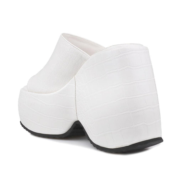 Privileged By J.c. Dossier Nennia White Platform Vegan Heels