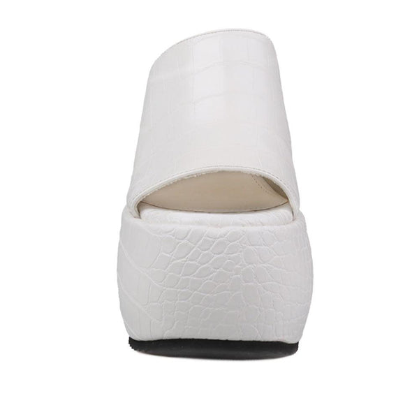 Privileged By J.c. Dossier Nennia White Platform Vegan Heels