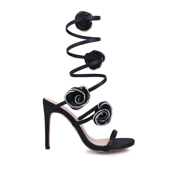 privileged by j.c. dossier Nidia Black Strappy Heels with Rhinestones