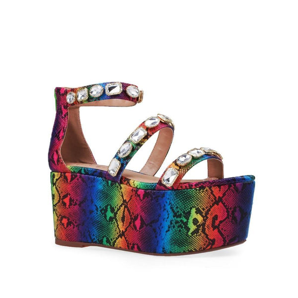 Privileged By J.c. Dossier Paloona Rainbow Rhinestone Platform Sandals