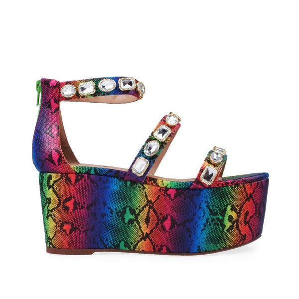 privileged by j.c. dossier Paloona Rainbow Rhinestone Platform Sandals