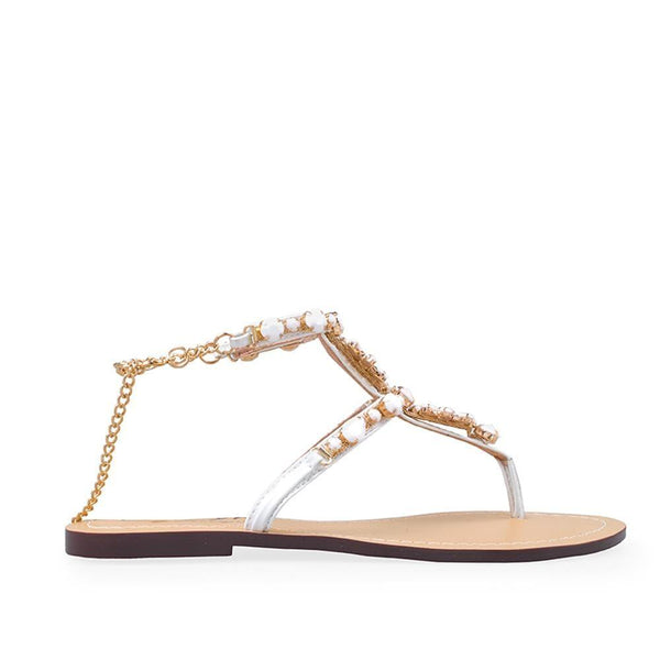 privileged by j.c. dossier Pattn Rhinestone Strappy Sandal Silver