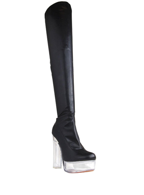 Privileged By J.c. Dossier Pearl Black Vegan Leather Boot With Clear Platform