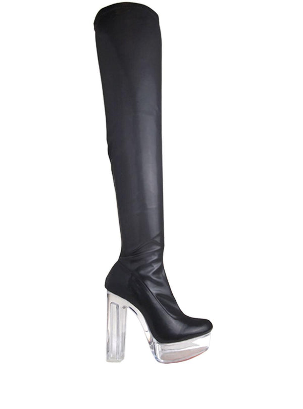 privileged by j.c. dossier Pearl Black Vegan Leather Boot with Clear Platform