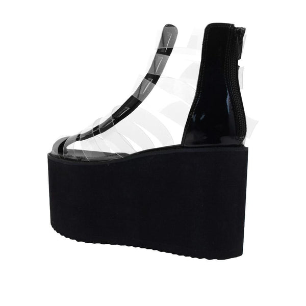Privileged By J.c. Dossier Pest Black Clear Platform Shoes