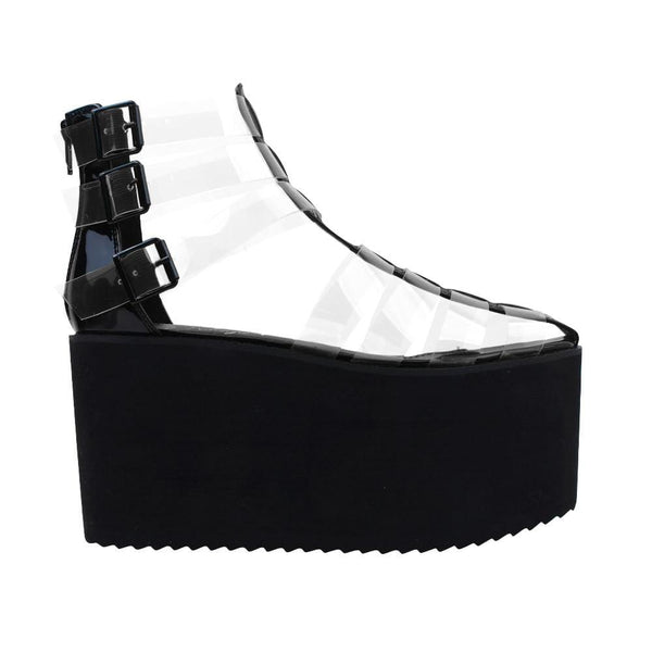 privileged by j.c. dossier Pest Black Clear Platform Shoes