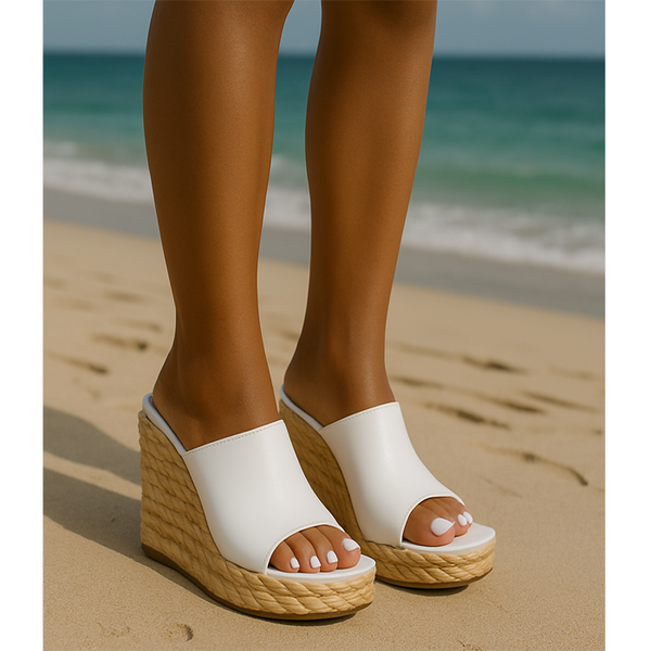 Privileged By J.c. Dossier Petals White Wedge Platform Sandals