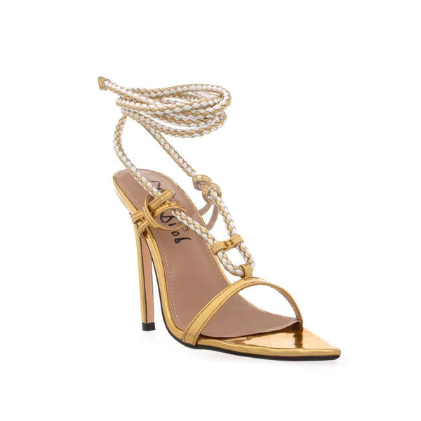 Privileged By J.c. Dossier Peveli Gold Strappy High Heels
