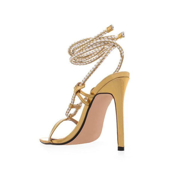 Privileged By J.c. Dossier Peveli Gold Strappy High Heels