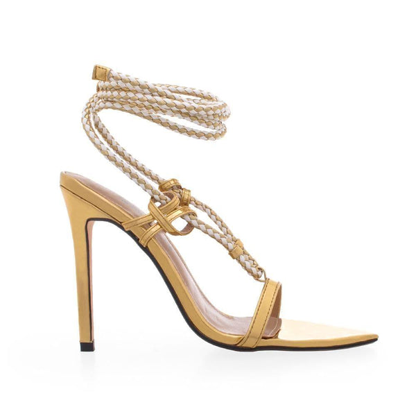 privileged by j.c. dossier Peveli Gold Strappy High Heels
