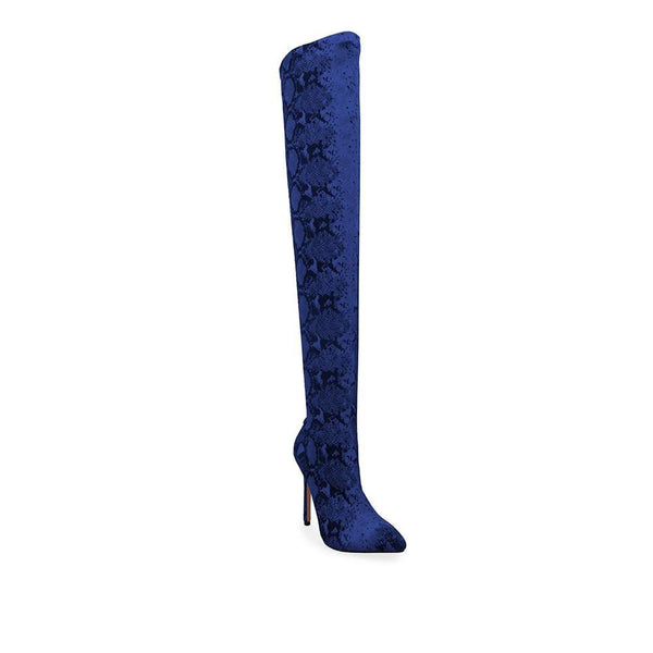 Privileged By J.c. Dossier Pirassa Blue Faux Snake Thigh High Boot