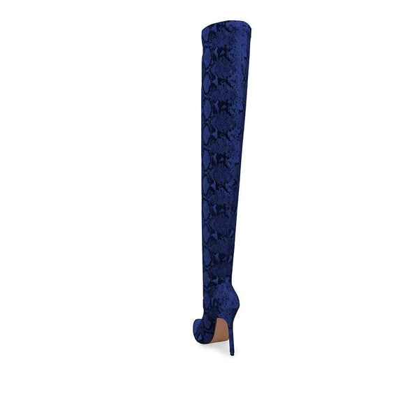 Privileged By J.c. Dossier Pirassa Blue Faux Snake Thigh High Boot