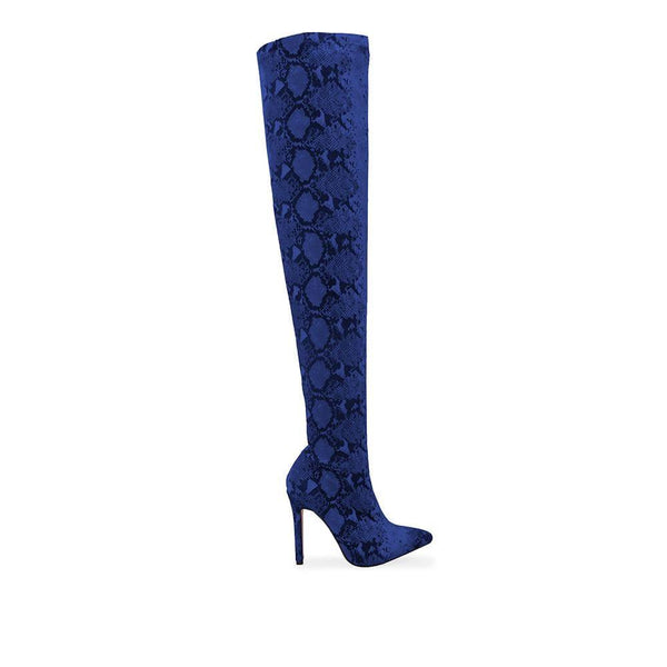 privileged by j.c. dossier Pirassa Blue Faux Snake Thigh High Boot